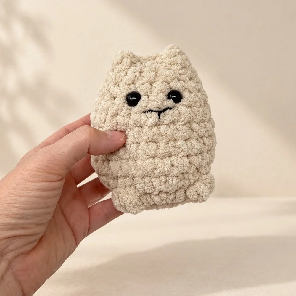 Handmade Crochet Cat Plush Mini Cream Kitty Amigurumi Shelf Decor